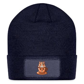 Calico Cat and Silly Cat Face Coffee Cup - Patch Beanie - navy - Front
