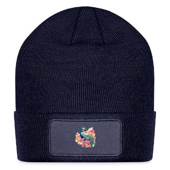 Colorful Peacock for Ornithologist Animal lover - Patch Beanie - navy - Front
