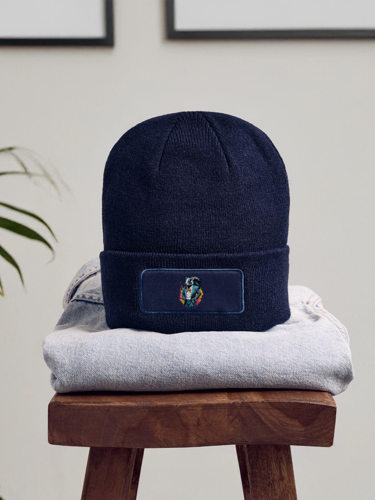 Skunk in suit - Patch Beanie - navy - Front