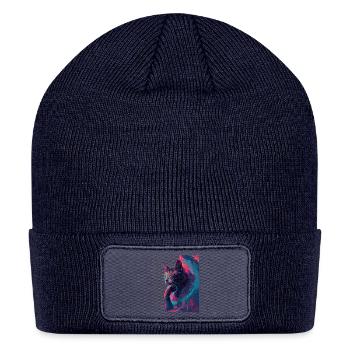 Neon Cat Splash Portrait - Patch Beanie - navy - Front