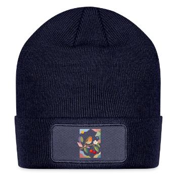 Robin Bird on Branch Cherry Tree Design - Patch Beanie - navy - Front