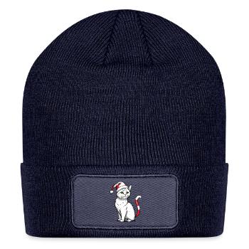 White Christmas Cat - Patch Beanie - navy - Front