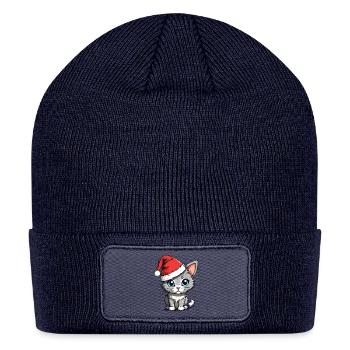 Gray Christmas Cat - Patch Beanie - navy - Front