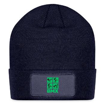 BMX Jump Silhouette Grid (green and black design) - Patch Beanie - navy - Front