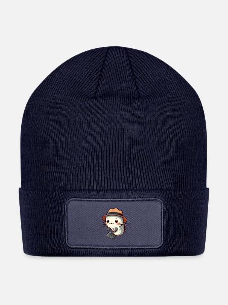 Cool Catfish in Hat - Patch Beanie - navy