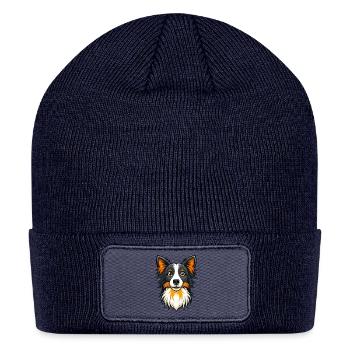 Focused Border Collie Herding Sheep - Patch Beanie - navy - Front