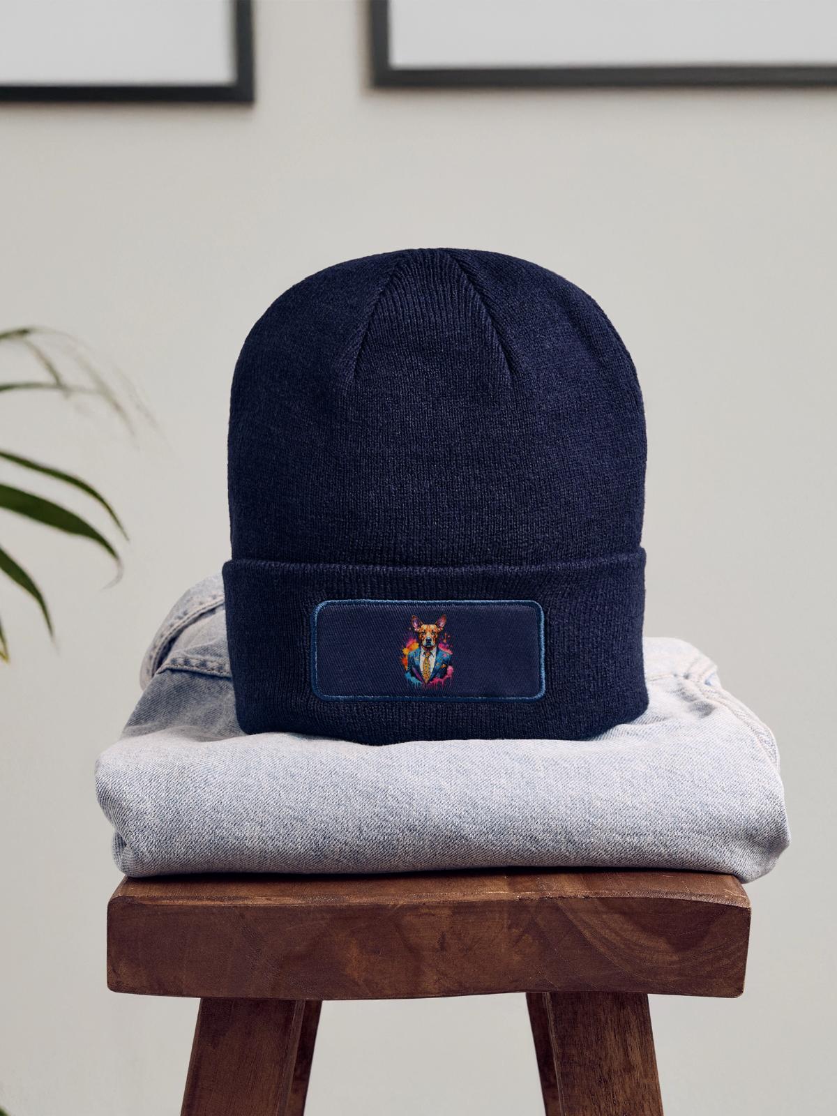 Dog in suit - Patch Beanie - navy - Front