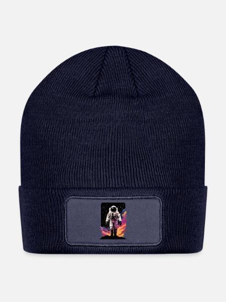Solitary Astronaut Floating - Patch Beanie - navy