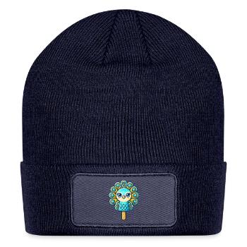 An ice cream in the shape of a smiling peacock - Patch Beanie - navy - Front