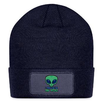 I Believe In You Friendly Cartoon Alien - Patch Beanie - navy - Front
