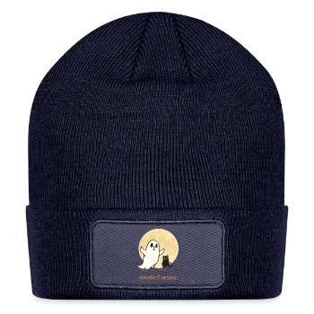 Spooky Ghost and Black Cat Halloween Design - Patch Beanie - navy - Front