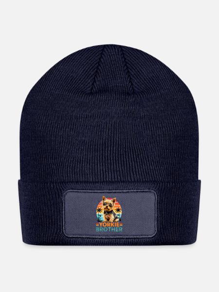 Yorkie Brother Sunset - Patch Beanie - navy