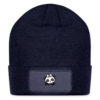 Panda with a big bow on its head, - Patch Beanie - navy - Front