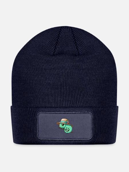 Stylish Chameleon with Hat - Patch Beanie - navy