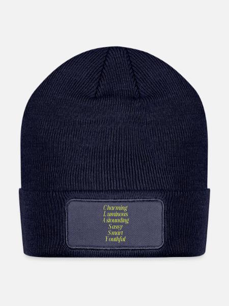 Luminous Bold Words Typography - Patch Beanie - navy
