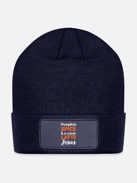 Pumpkin Spice Latte Jesus - Patch Beanie - navy