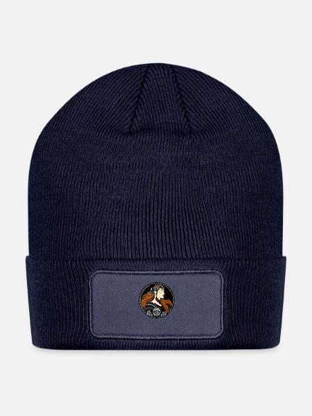 Brown Haired The Warrior Queen Illustration - Patch Beanie - navy
