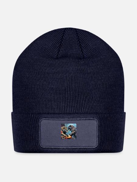 Wolf and bear killing prey - Patch Beanie - navy