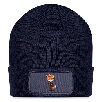 cartoon anime fox wearing suit - Patch Beanie - navy - Front