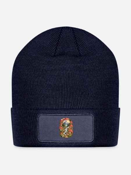 Mushroom Border Mountain Lake - Patch Beanie - navy