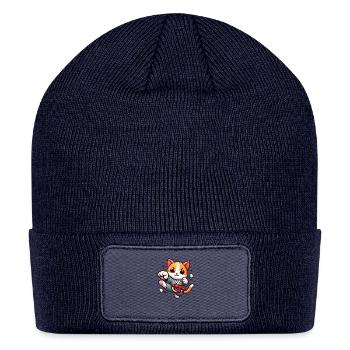 Playful Cat Swinging with Joy - Patch Beanie - navy - Front