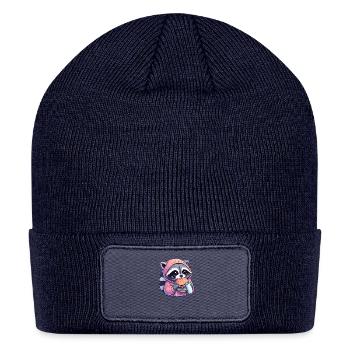 Trash Panda - Raccoon eating fast food - Patch Beanie - navy - Front