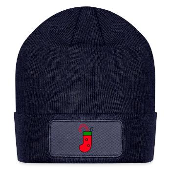 christmas sock with candy cane - Patch Beanie - navy - Front