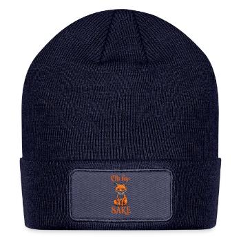 Funny Fox Pun Wall Art, Oh for (fox)sake phrase - Patch Beanie - navy - Front