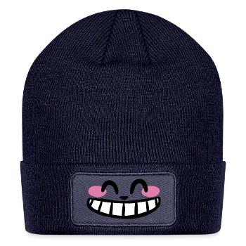 Big Smiling Cat Face - Patch Beanie - navy - Front