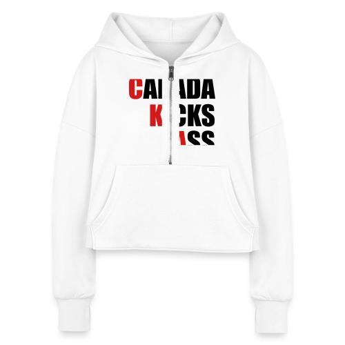 Canada Kicks Ass Vertical - Women's Half Zip Cropped Hoodie
