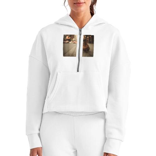 Funny Dachshund Iced Coffee Lover Tee - Women's Half Zip Cropped Hoodie