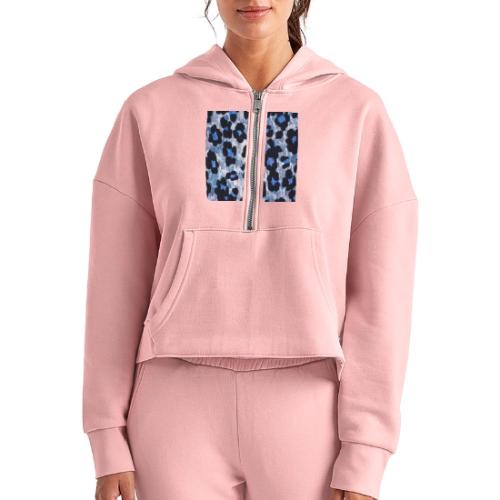 blue ank black leopard pattern - Women's Half Zip Cropped Hoodie
