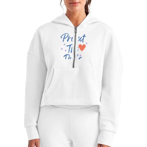 Protect The Dolls | Heart & Stars Typography - Women's Half Zip Cropped Hoodie