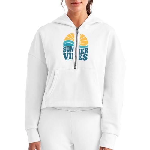 Summer Vibes 2025 Retro Sunset T-Shirt | Fun Beach - Women's Half Zip Cropped Hoodie