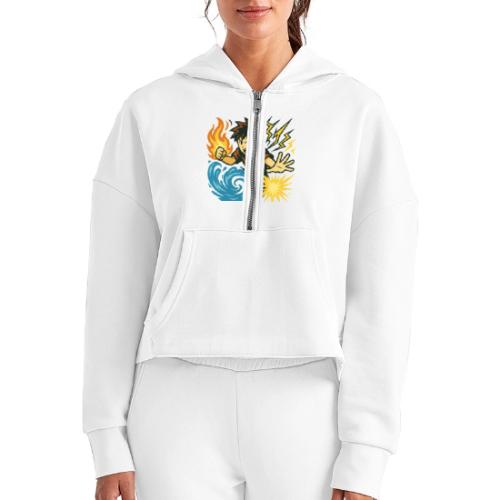 Anime Elemental Warriors | Fire, Water, Lightning - Women's Half Zip Cropped Hoodie