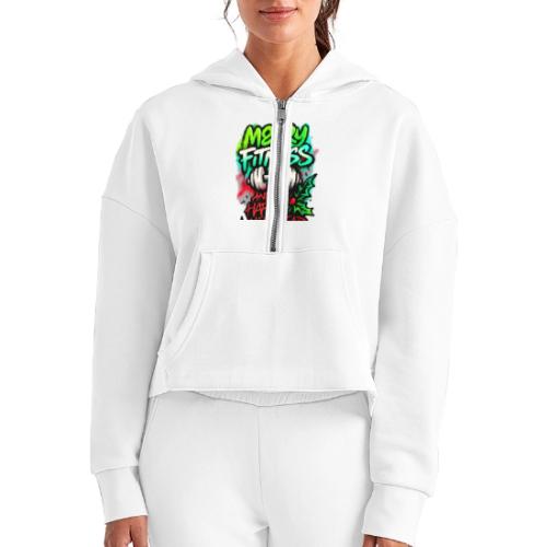 Merry Fitness Christmas Gym Humor - Women's Half Zip Cropped Hoodie
