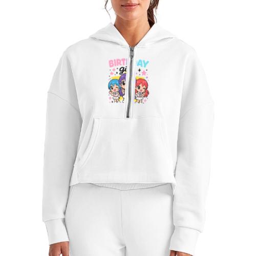 Cute Chibi Birthday Idol Girls - Women's Half Zip Cropped Hoodie
