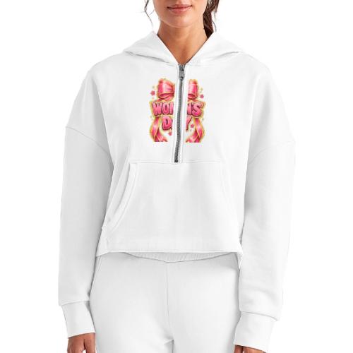 Cute Pink Bow Women’s Day Feminist Symbol - Women's Half Zip Cropped Hoodie
