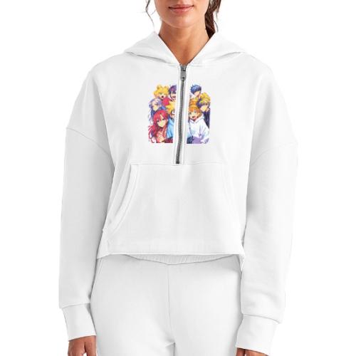 Thrill Rush Anime Squad Streetwear - Women's Half Zip Cropped Hoodie