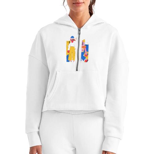 Bold Geometric Duo Pop Art - Women's Half Zip Cropped Hoodie