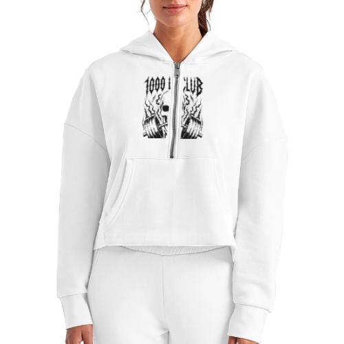 1000 LB Club Skull Barbell Powerlif - Women's Half Zip Cropped Hoodie