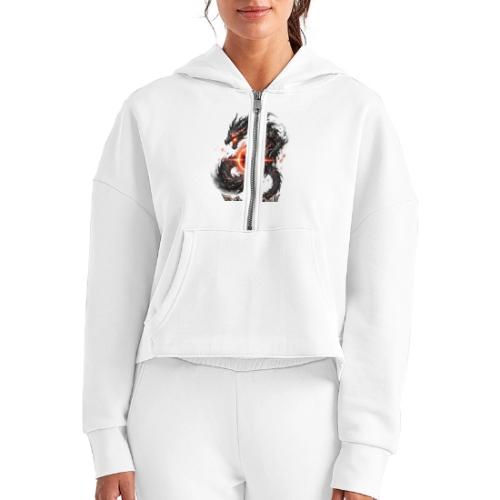 Dravon Fire Dragon Dark Fantasy Graphic T-Shirt - Women's Half Zip Cropped Hoodie