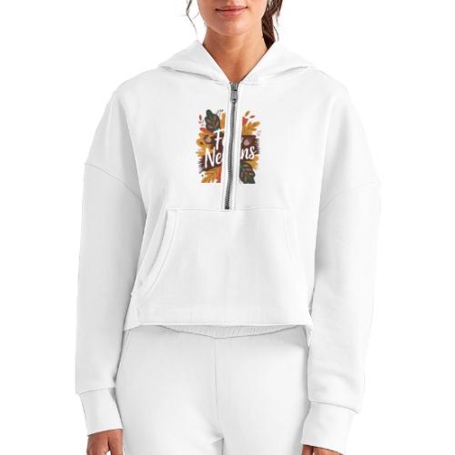 Fall New-Ins Autumn Leaves Acorn Seasonal Outfit - Women's Half Zip Cropped Hoodie