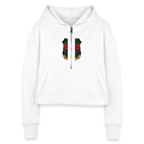 Poinsettia Crest T-Shirt - Women's Half Zip Cropped Hoodie