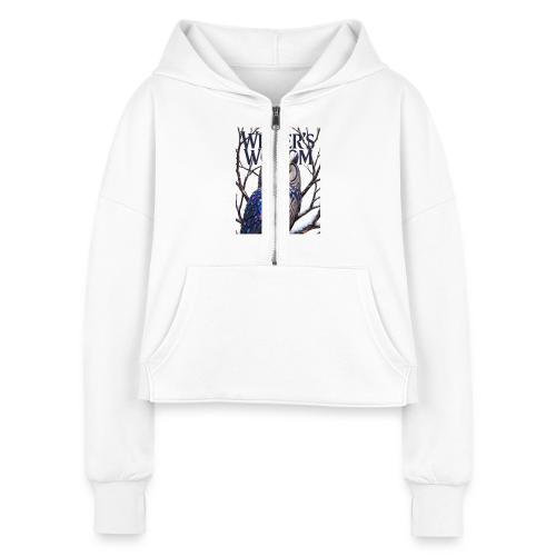 Crystalized Forest Owl T-Shirt - Women's Half Zip Cropped Hoodie