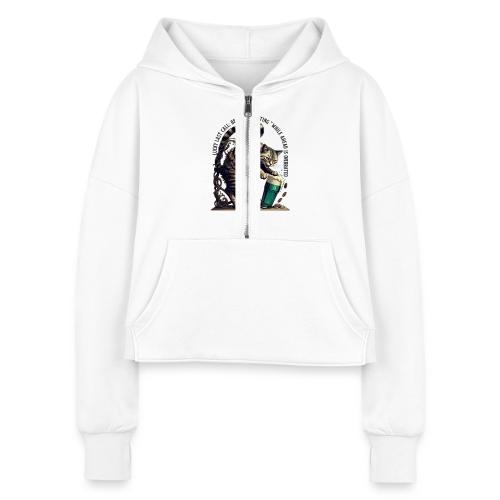 Lucky Last Call Cat Graphic Tee - Women's Half Zip Cropped Hoodie