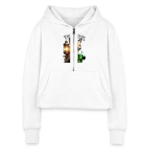 Emerald Alibi Fox Graphic Tee - Women's Half Zip Cropped Hoodie