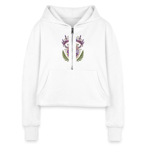 Spring Meadow Crown Tee, Cottagecore Renewal Gift - Women's Half Zip Cropped Hoodie