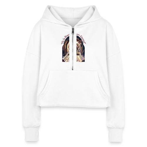 Easter He Is Risen Face of Christ T Shirt, Gift - Women's Half Zip Cropped Hoodie