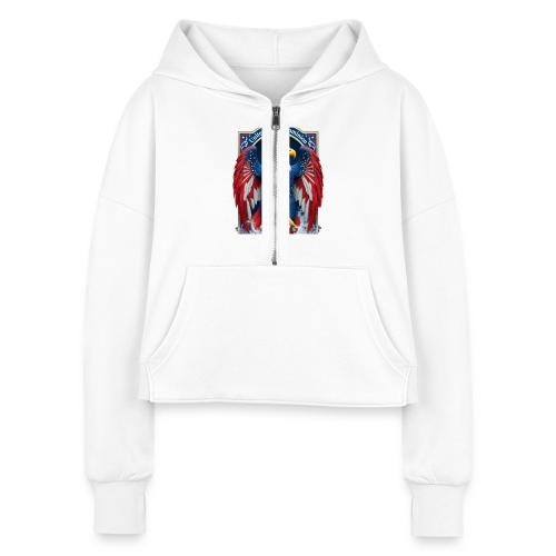 USA Eagle Emblem T Shirt, USA Soccer Pride Gift - Women's Half Zip Cropped Hoodie